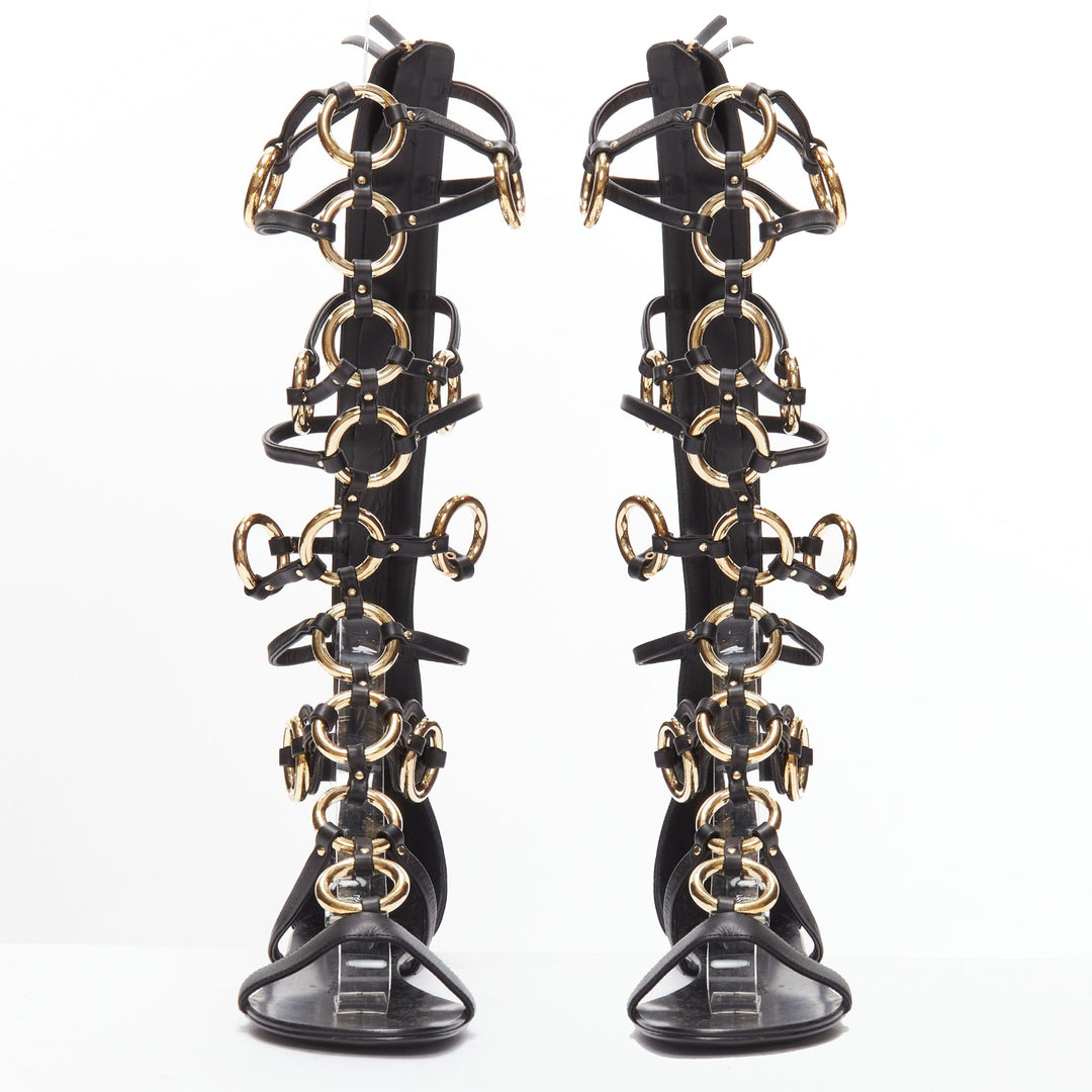 GIUSEPPE ZANOTTI black gold ring bondage gladiator sandal EU38.5