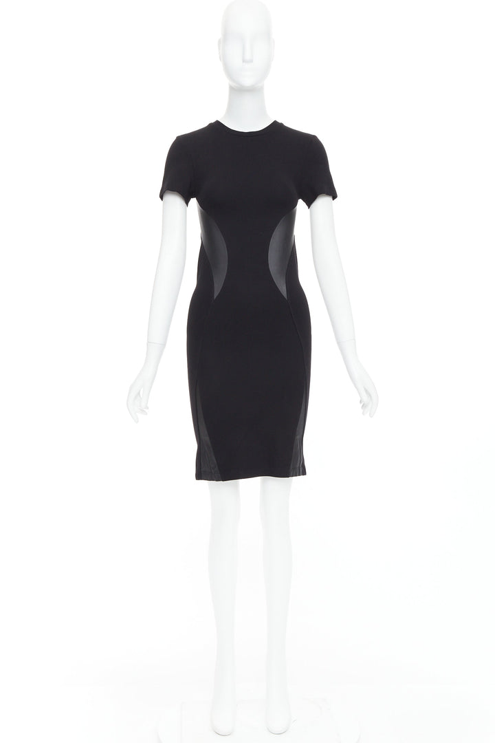 MCQ ALEXANDER MCQUEEN black leather panel fitted bodycon dress S