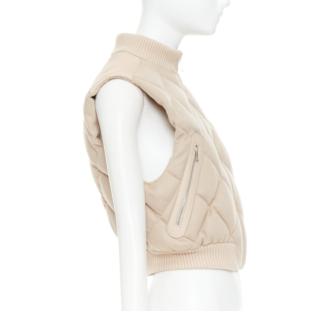 HERMES beige quilted waterproof 100% cashmere lambskin down puffer vest FR34 XXS