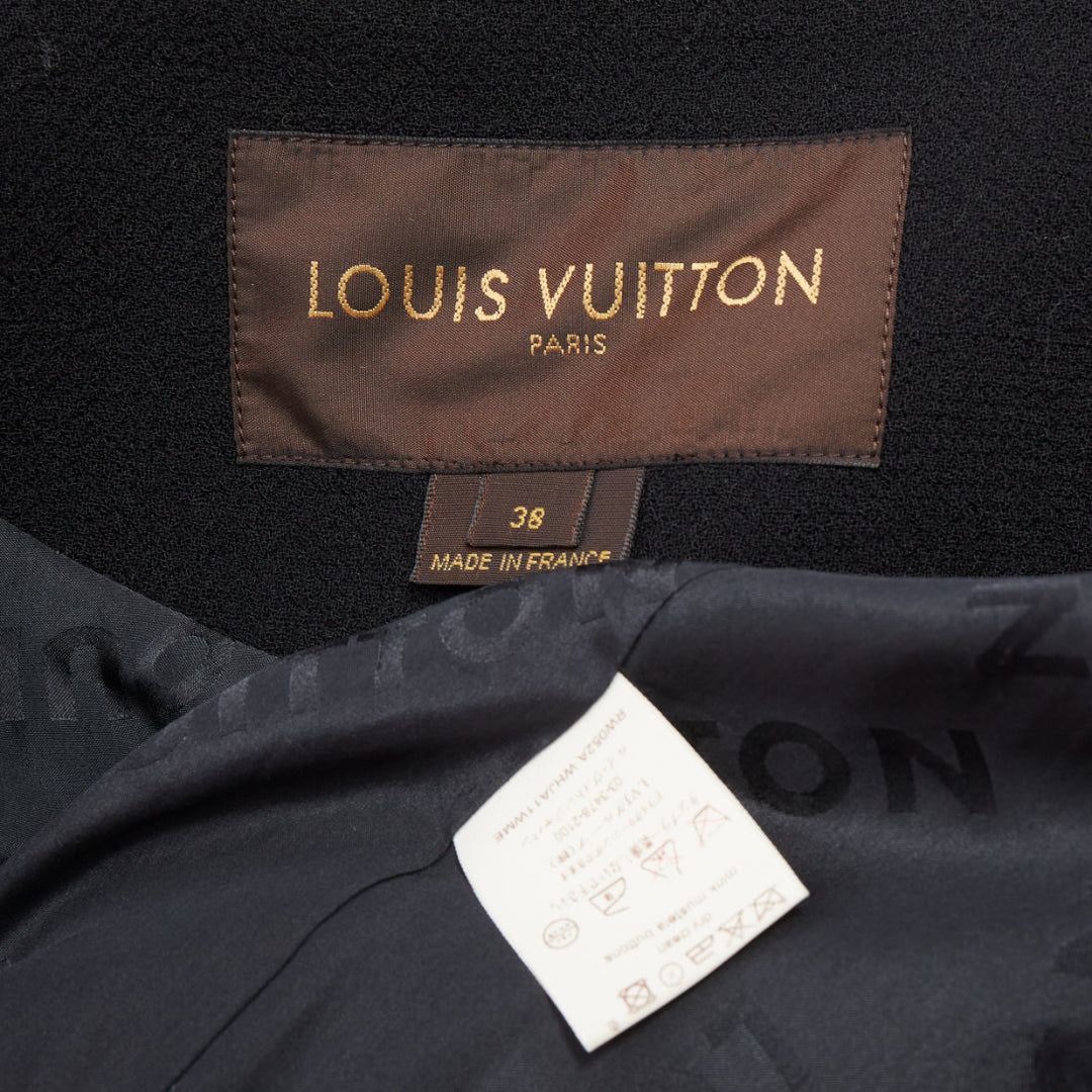 LOUIS VUITTON 2007 black wool crepe Mink fur button cropped jacket FR38 M