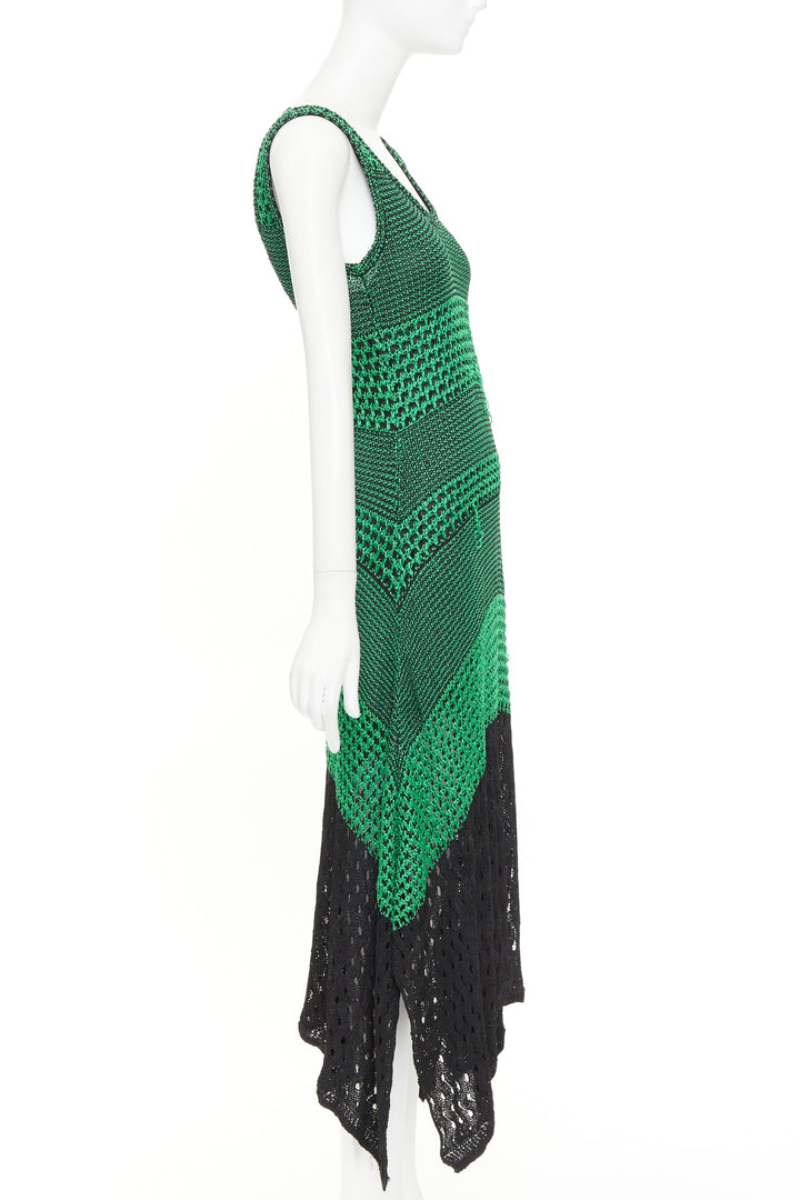 PROENZA SCHOULER 2016 green black asymmetric lattice crochet knit dress S