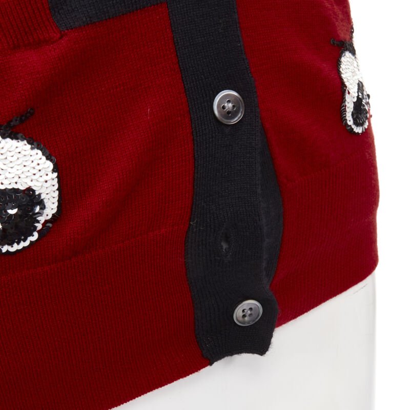 MARKUS LUPFER 100% merino wool black red Angry Eyes sequins pocket cardigan XS