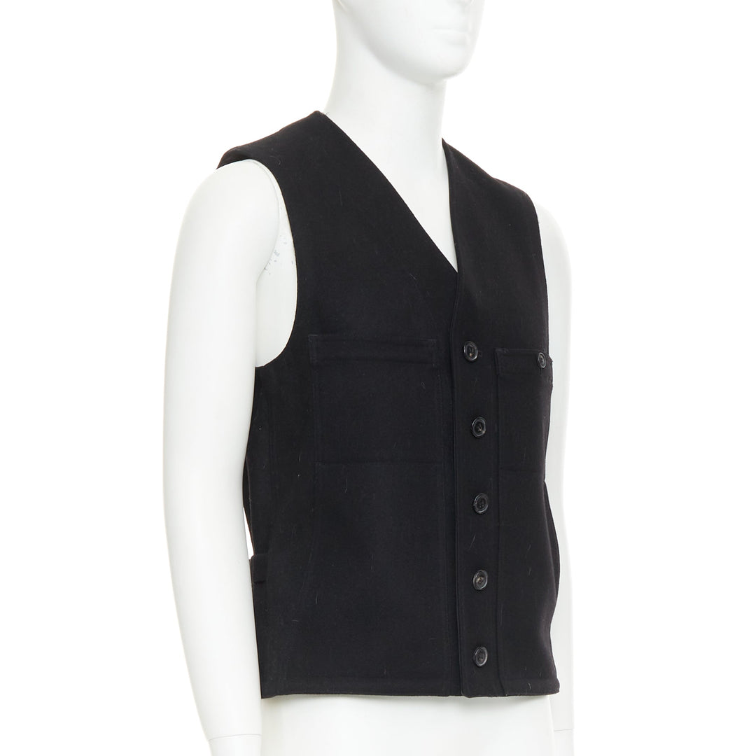LEMAIRE black virgin wool felt horn buttons pocketed waist coat Sz.2 M