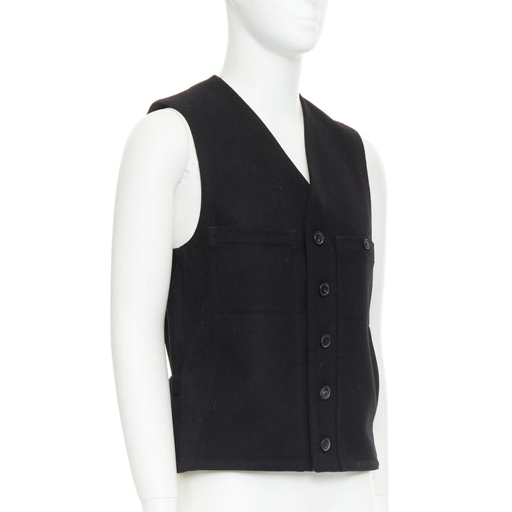 LEMAIRE black virgin wool felt horn buttons pocketed waist coat Sz.2 M