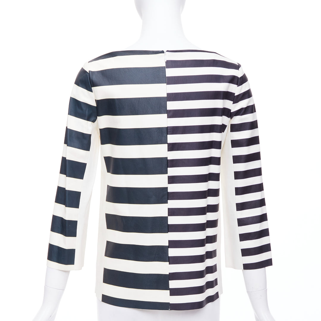 OLD CELINE Phoebe Philo genuine lambskin striped leather patch top FR38 M