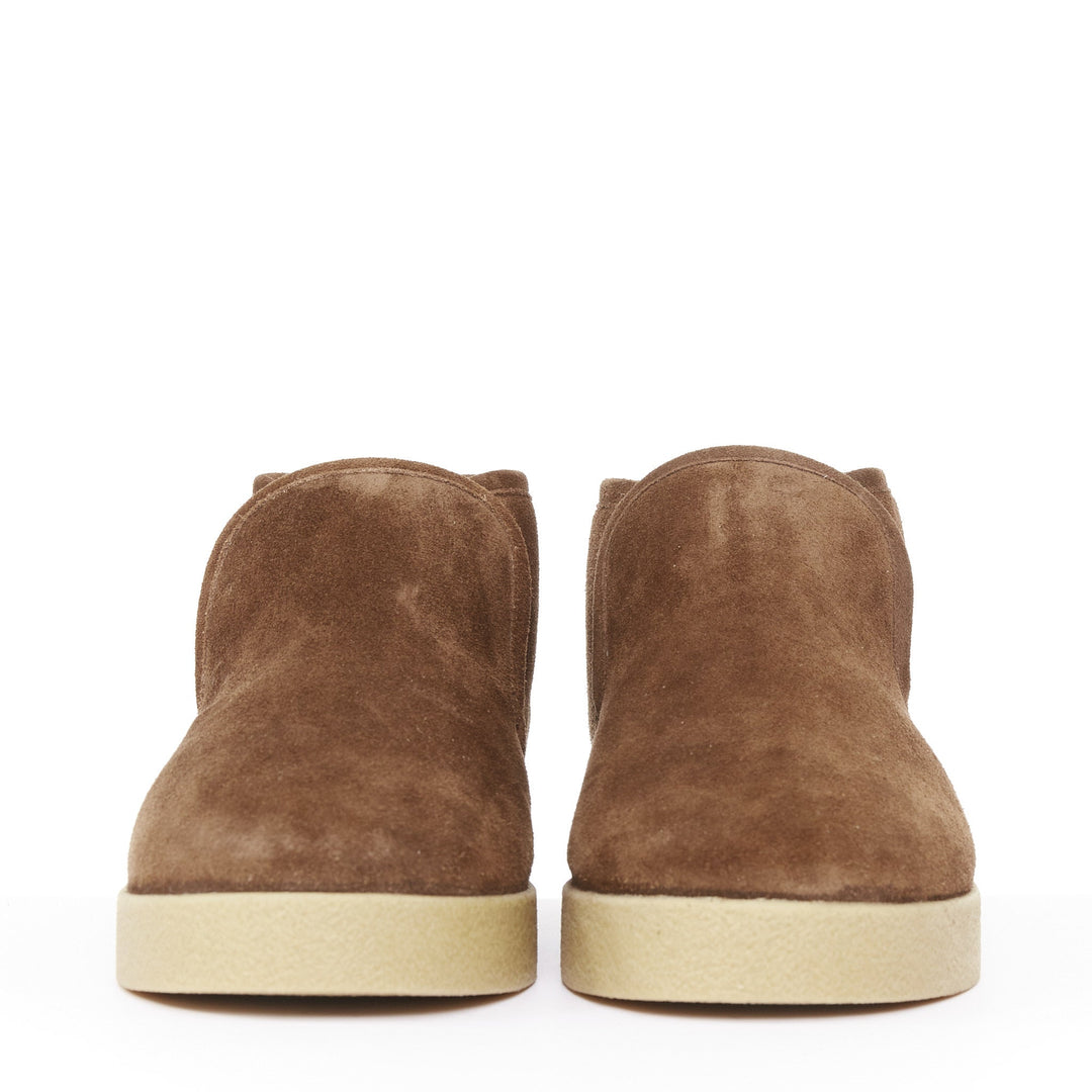 MIU MIU 2023 logo shearling lined brown suede comfort chukka ankle boots EU39