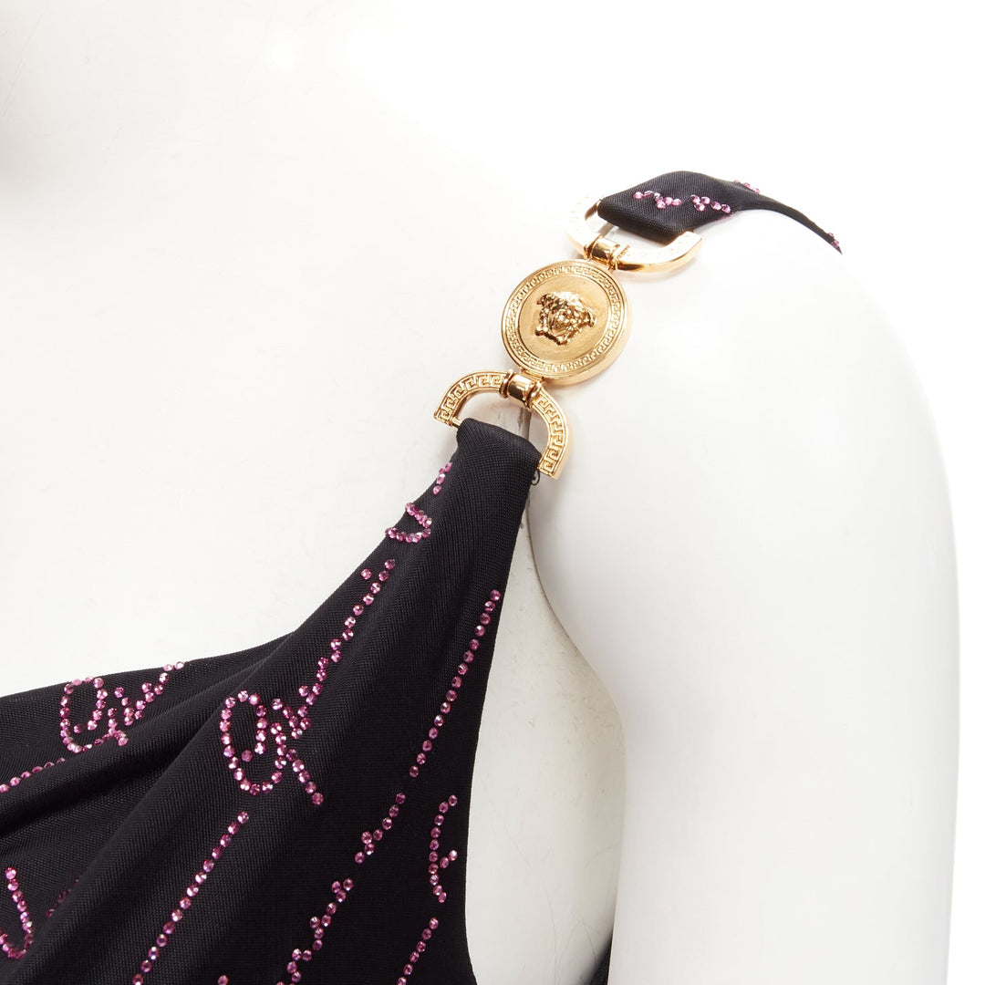 VERSACE Gianni Signature black pink crystal Medusa mini dress IT38 XS