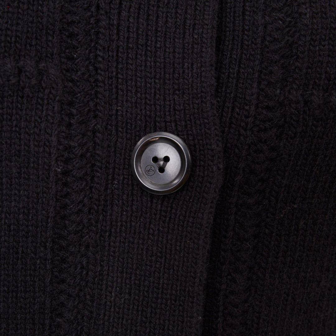 LOUIS VUITTON 2026 black cream wool blend ruffle collar gold button cardigan XXS