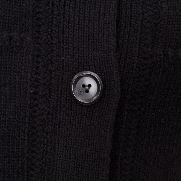 LOUIS VUITTON 2026 black cream wool blend ruffle collar gold button cardigan XXS