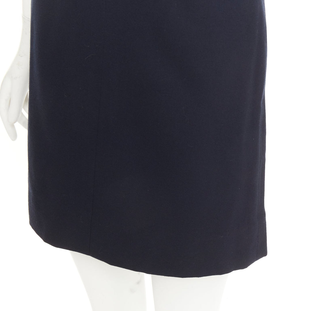 CHANEL 1997 Vintage navy wool high waisted silk lined classic pencil skirt FR34