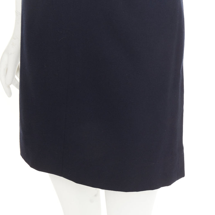 CHANEL 1997 Vintage navy wool high waisted silk lined classic pencil skirt FR34