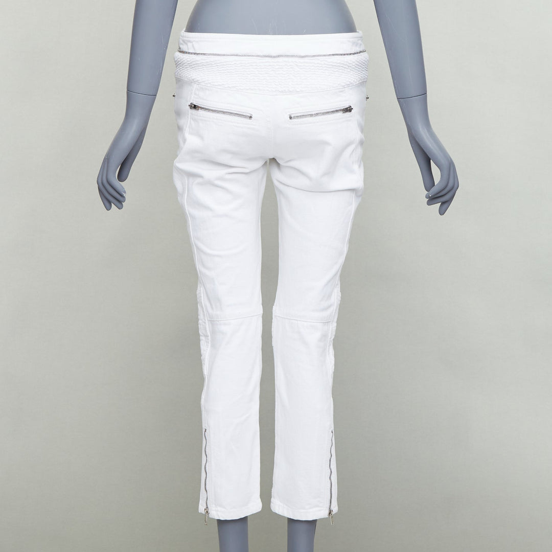 ISABEL MARANT Loma white denim silver zip panelled biker jeans FR34 XS