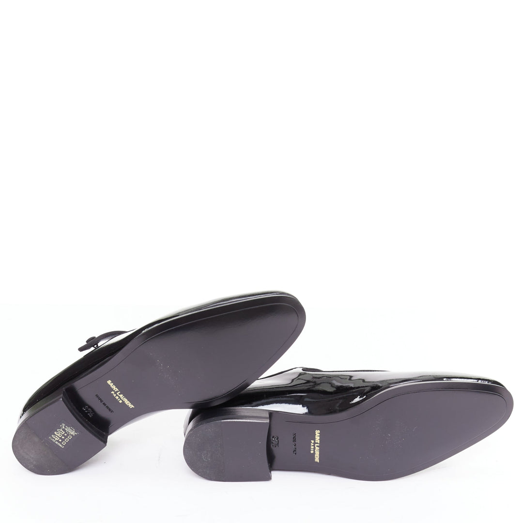 SAINT LAURENT Babies black patent grosgrain trim maryjane flats EU37.5