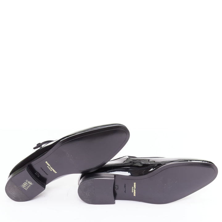 SAINT LAURENT Babies black patent grosgrain trim maryjane flats EU37.5