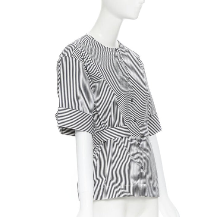 PALMER HARDING 100% cotton navy white contrast stripe cinched waist shirt UK6 XS