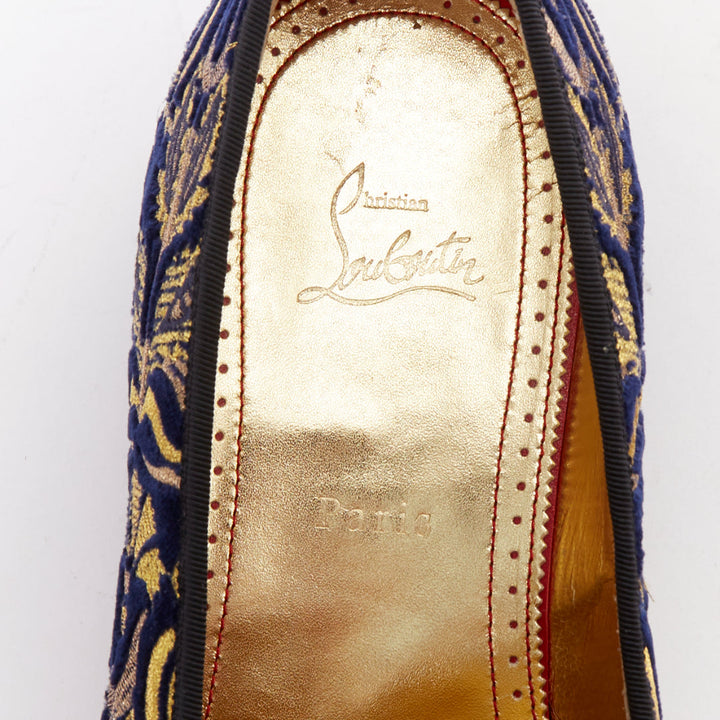 rare CHRISTIAN LOUBOUTIN Marcantonia Flat gold baroque velvet loafer EU44