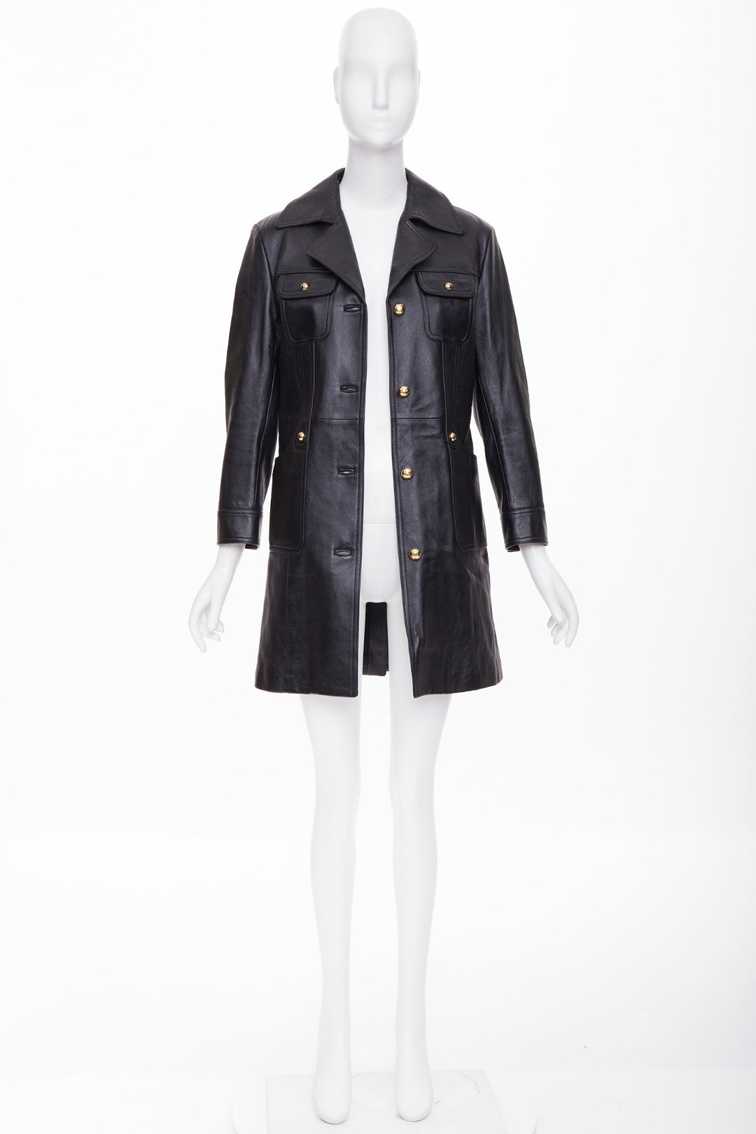 CELINE 2021 black lambskin gold Triomphe dome button utility dress FR38 M