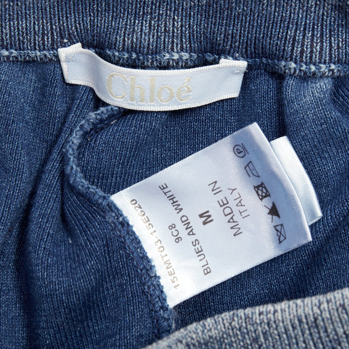 CHLOE blue white faded wash cotton blend relaxed jogger pants M