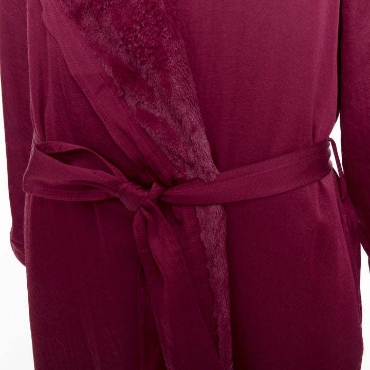 DONNA KARAN Sleepwear burgundy red towel lined belted bath robe M