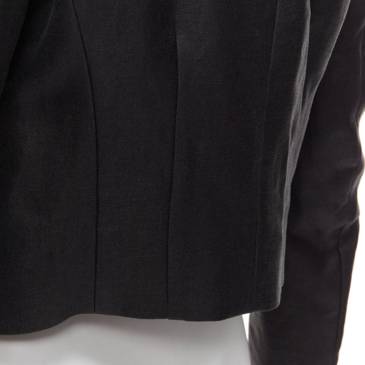 HAIDER ACKERMANN black ramie silk green trim cropped blazer jacket FR36 S