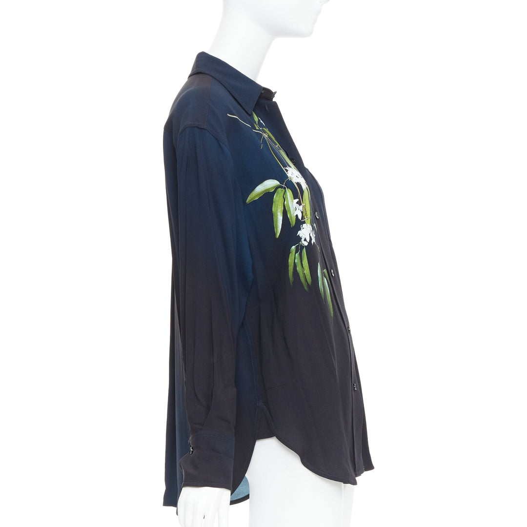 VICTORIA BECKHAM navy ombre floral print pajama shirt top UK6 XS