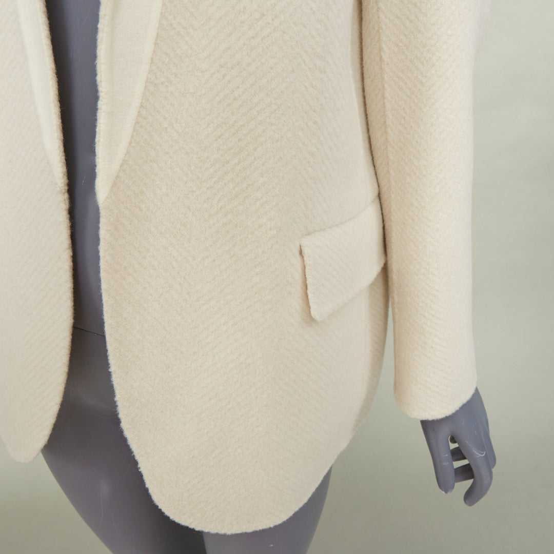 THEORY 2021 Silenna Chevron Good Wool textured open front off white outerwear P