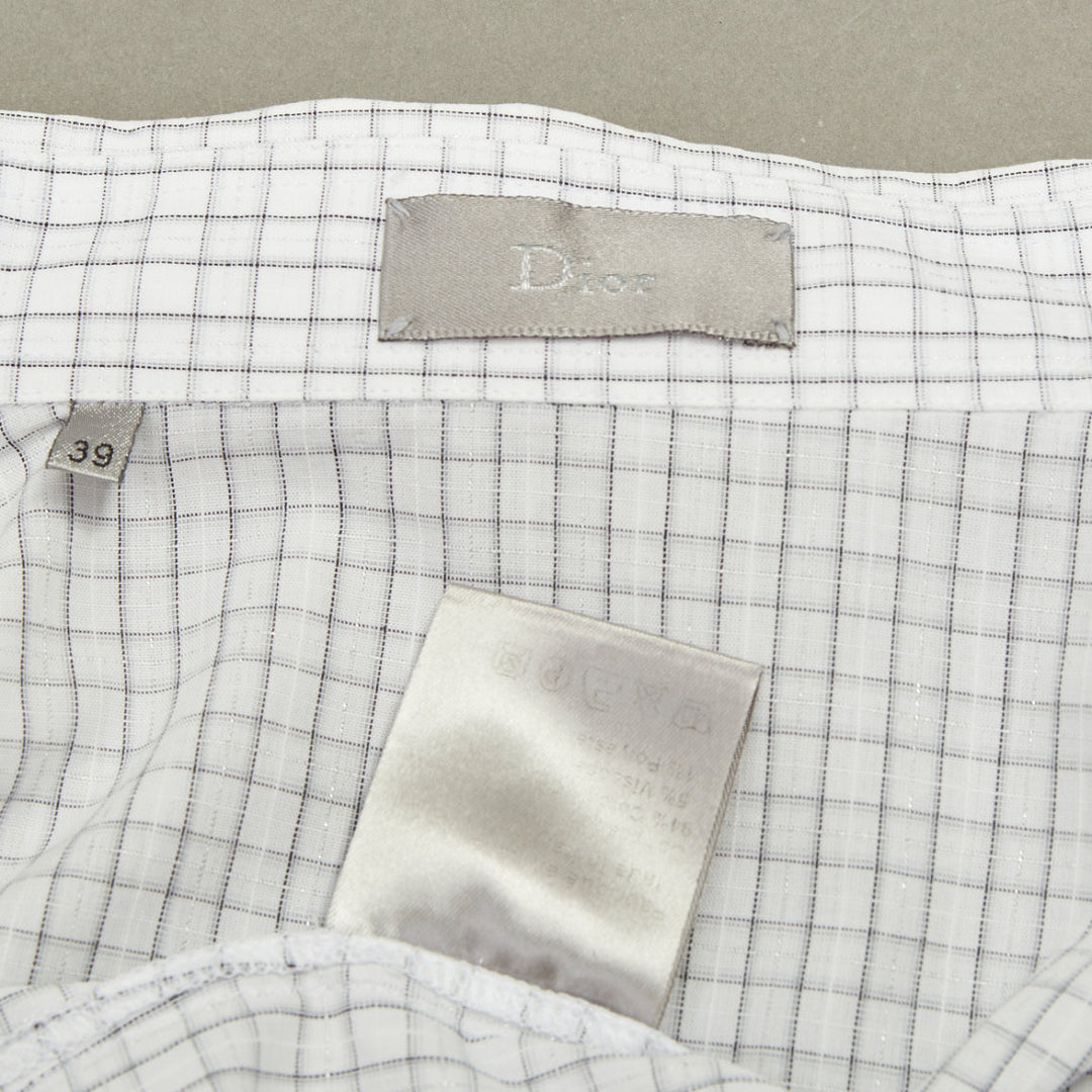 DIOR HOMME grey pinstripe grid cotton poplin short sleeve dress shirt EU39 M
