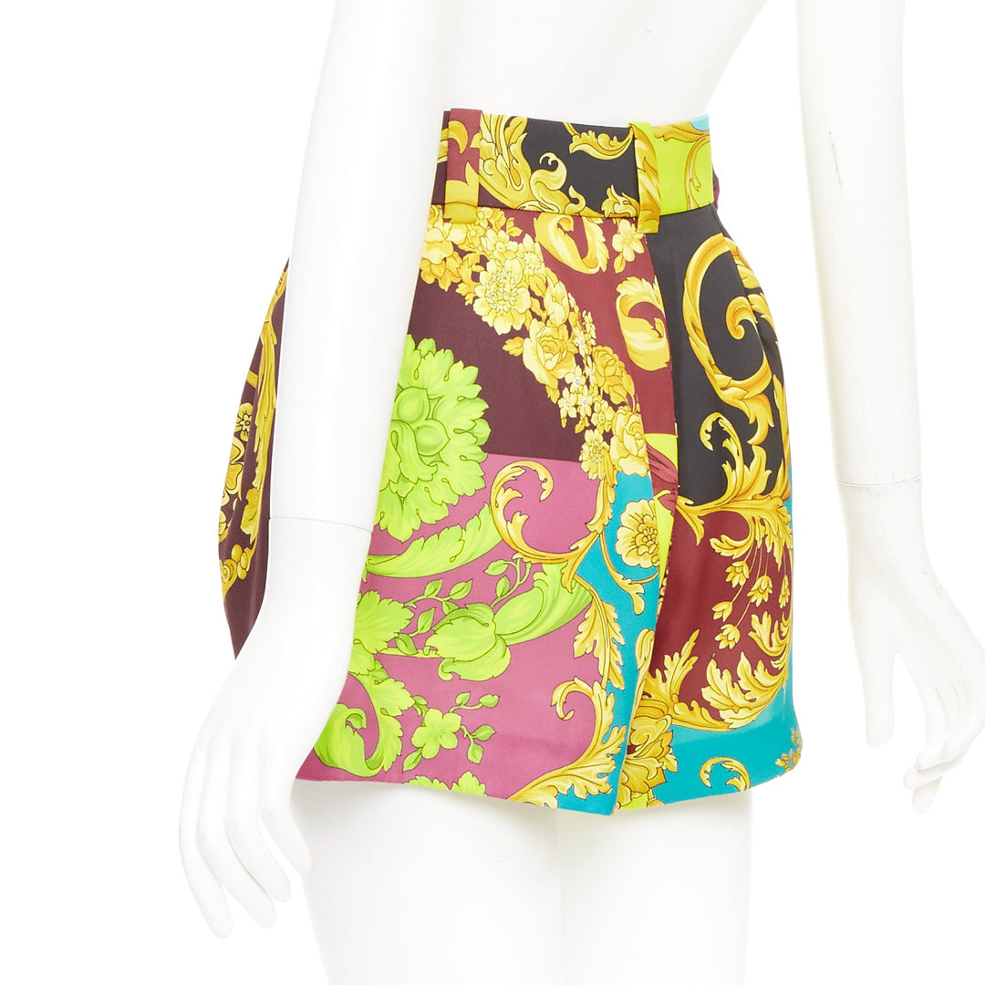 VERSACE cyan burgundy pink baroque print mixed printed high waist shorts IT38 XS