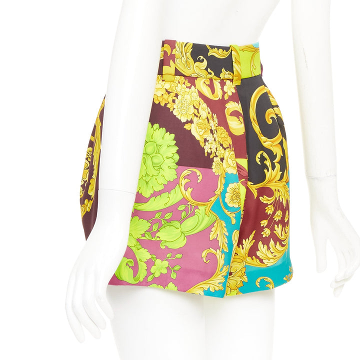 VERSACE cyan burgundy pink baroque print mixed printed high waist shorts IT38 XS