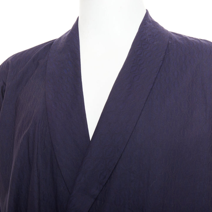 DRIES VAN NOTEN navy subtle printed cotton collared kimono overshirt IT44 XS