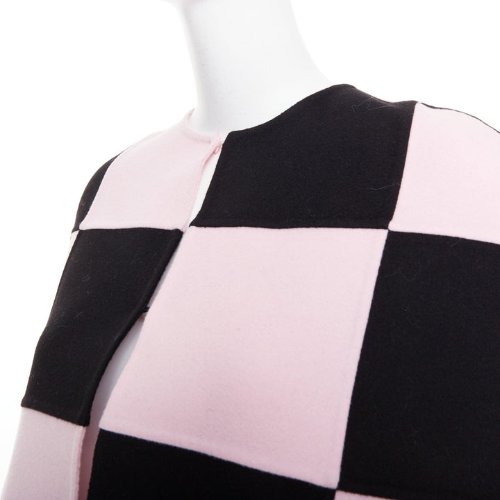 VALENTINO 2023 black pink checkered wool cashmere cape coat IT36 XXS