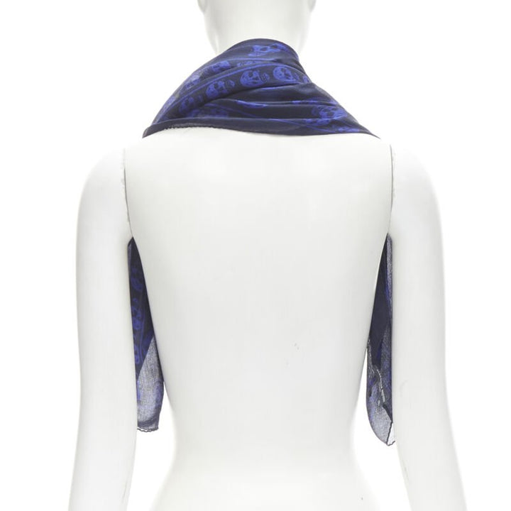 ALEXANDER MCQUEEN Signature navy cobalt blue skeleton skull print scarf