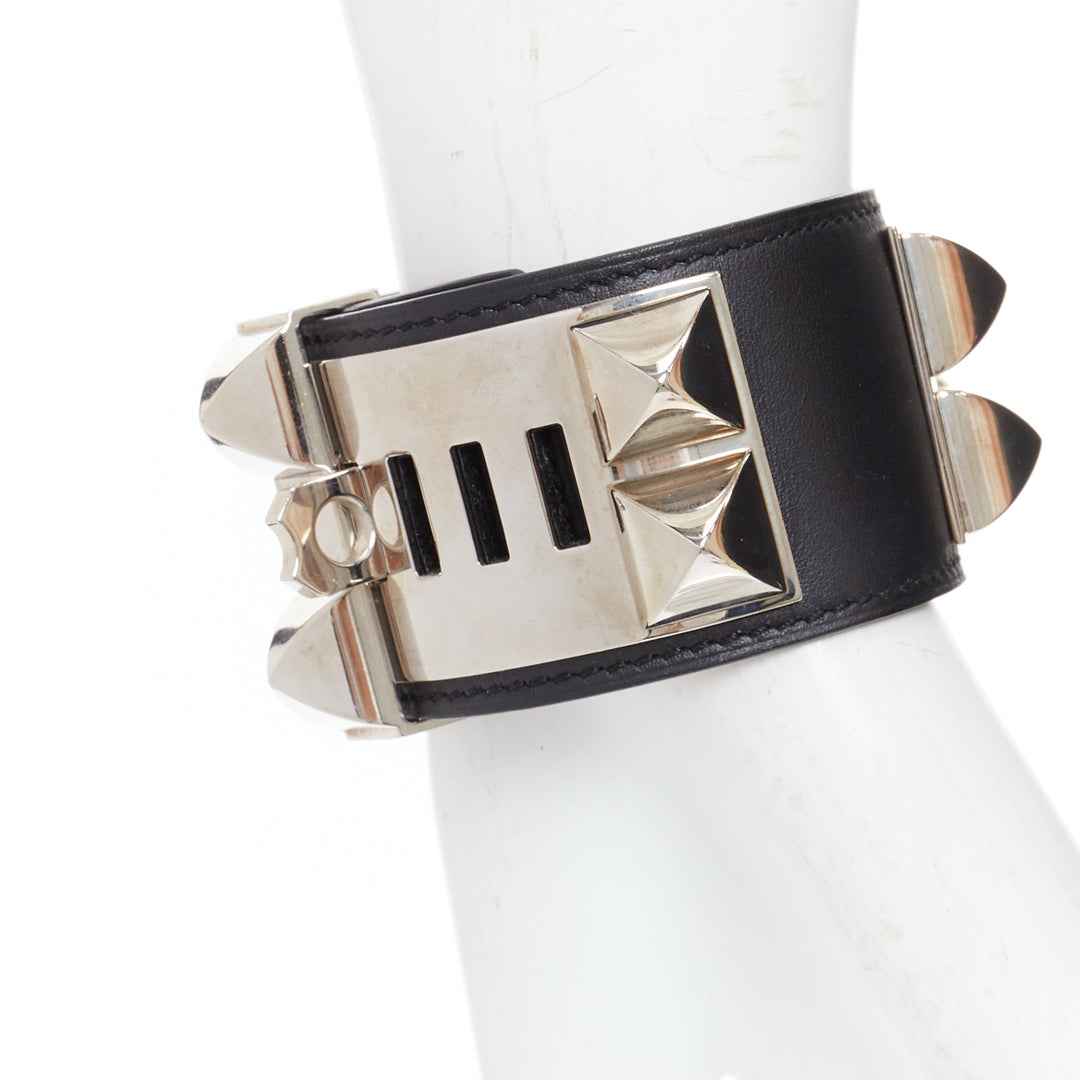 HERMES 2014 Medor  Collier De Chien black PHW wide studded bracelet S