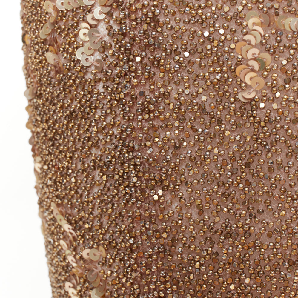 rare ALEXANDRE VAUTHIER COUTURE gold bead sequin embellished plunge evening