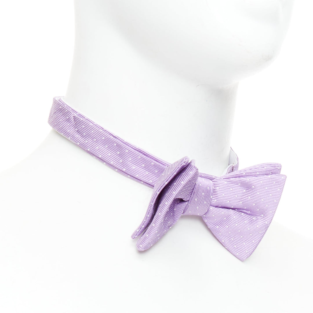 LANVIN 100% silk purple white dot classy bow tie