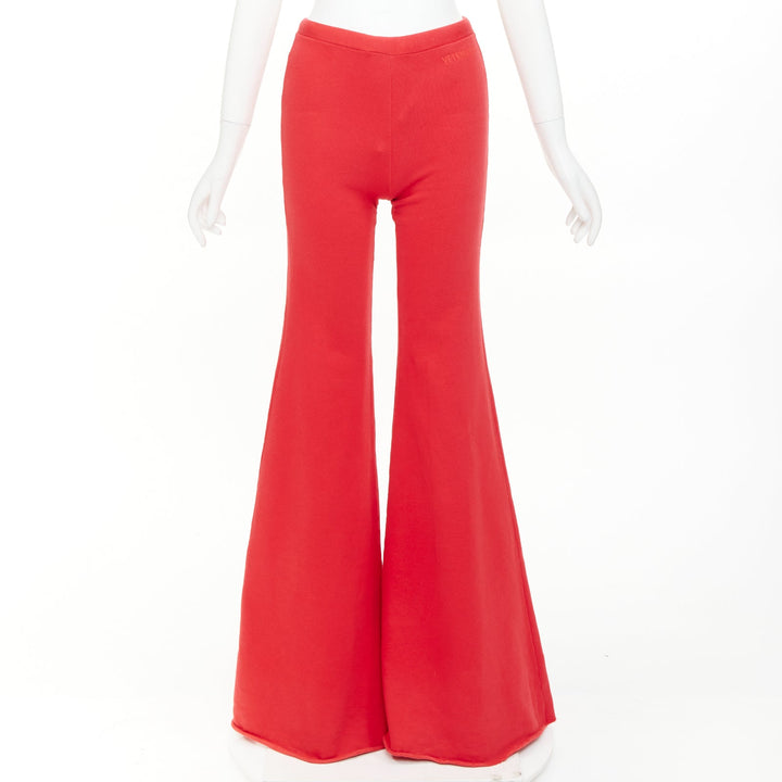 VETEMENTS Demna 2019 red cotton embroidered logo wide flared sweat pants XS