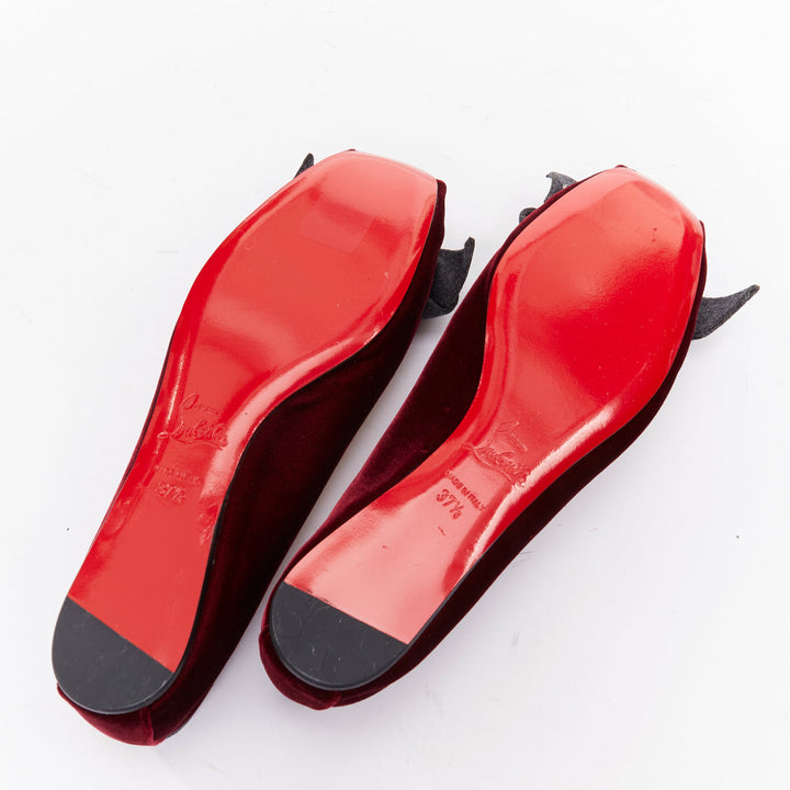CHRISTIAN LOUBOUTIN Minnie Flat Velvet Flannel rouge ballerina flats EU37.5