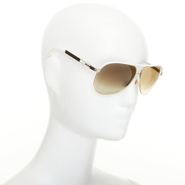 GUCCI 2008 Vintage GG 1827/S white enamel bar gold aviator sunglasses shades