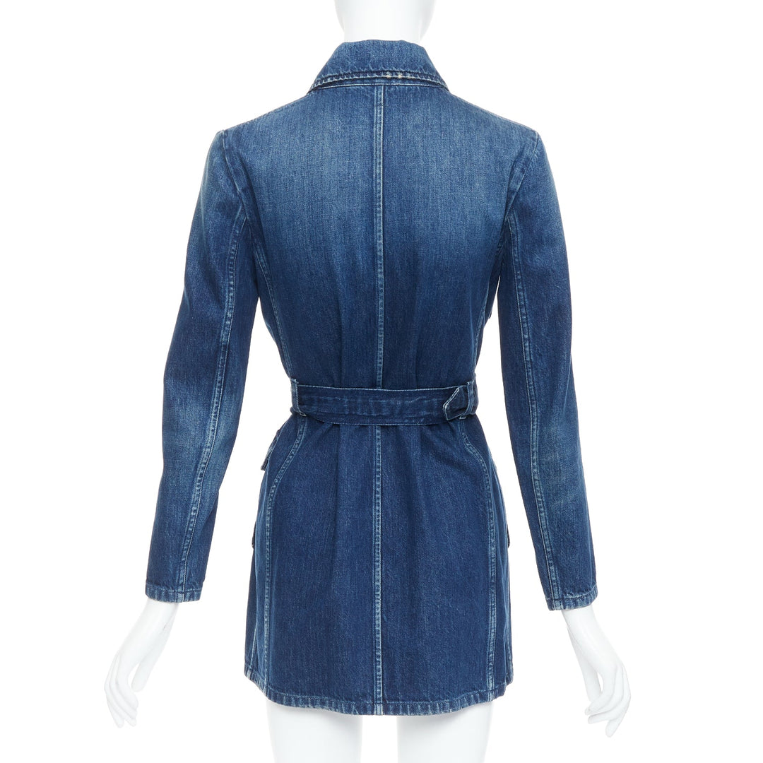 SAINT LAURENT Saharienne blue indigo washed denim belted safari shirt dress