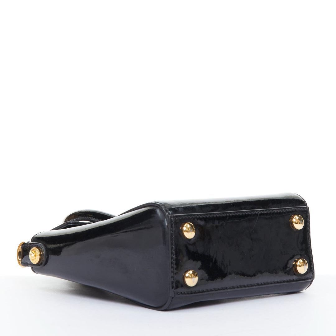 VERSACE black patent leather Signature Medusa lock mini satchel bag