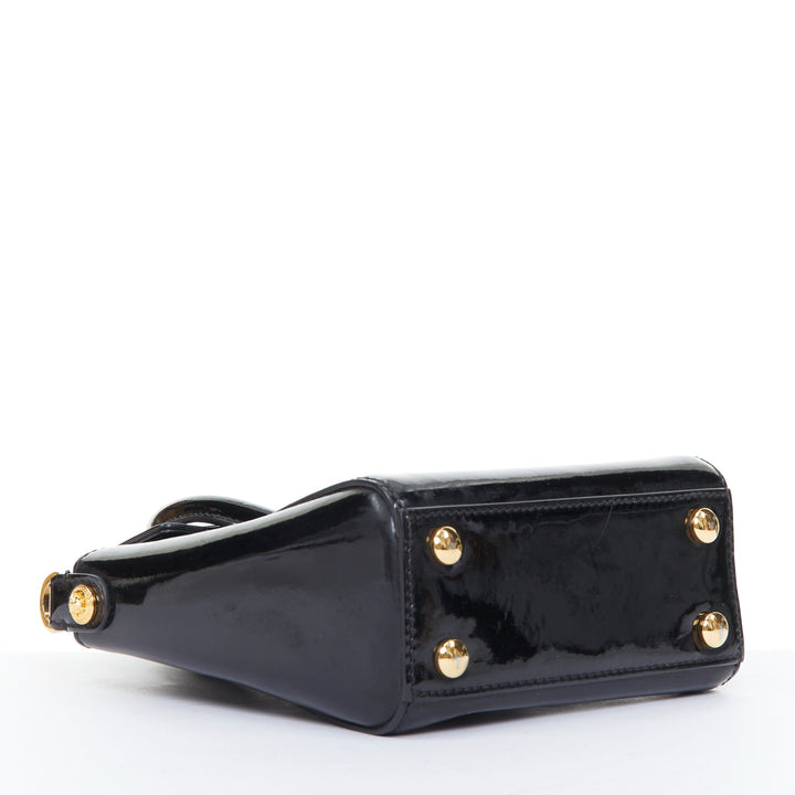 VERSACE black patent leather Signature Medusa lock mini satchel bag