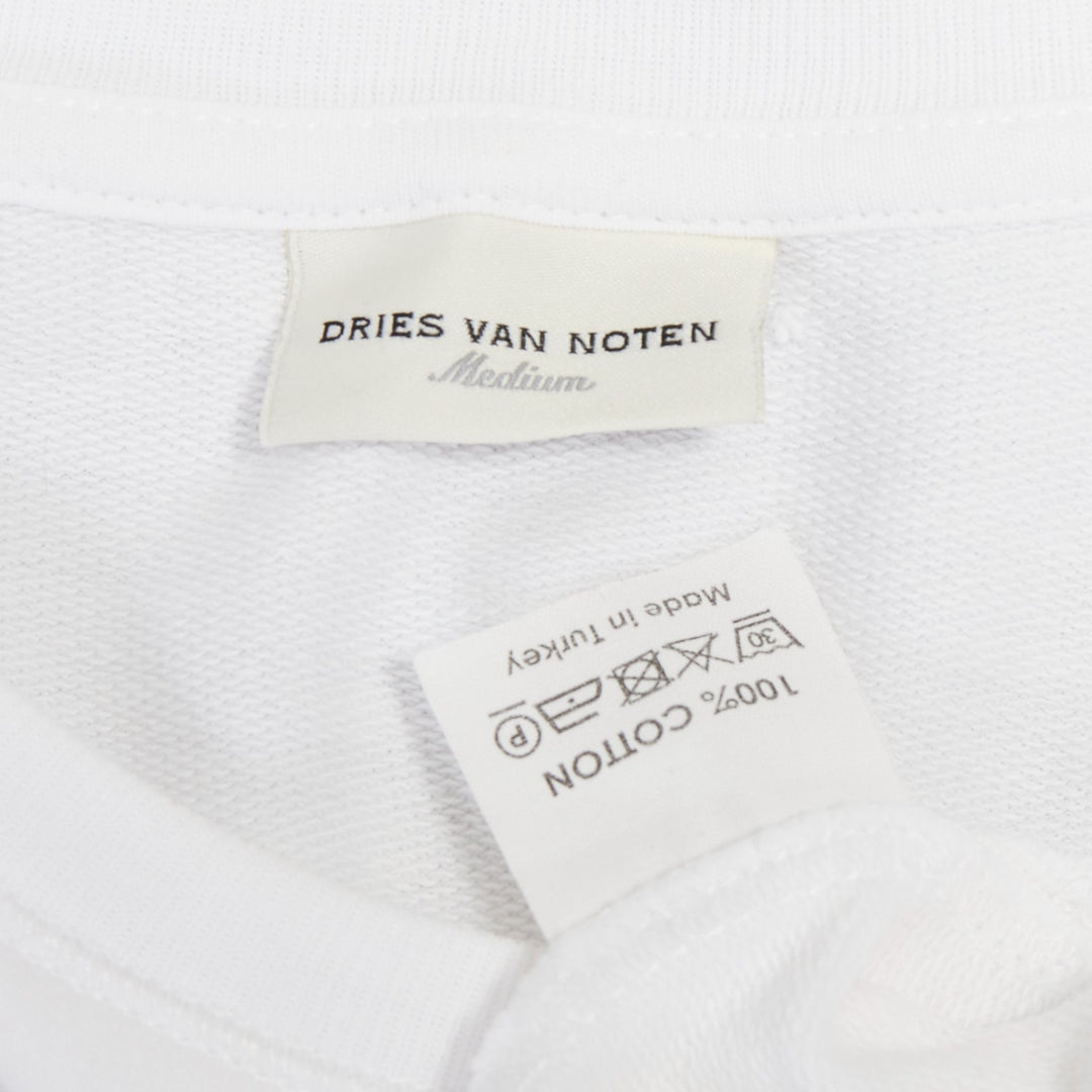 DRIES VAN NOTEN white cotton asymmetric ruffle peplum hem tshirt M