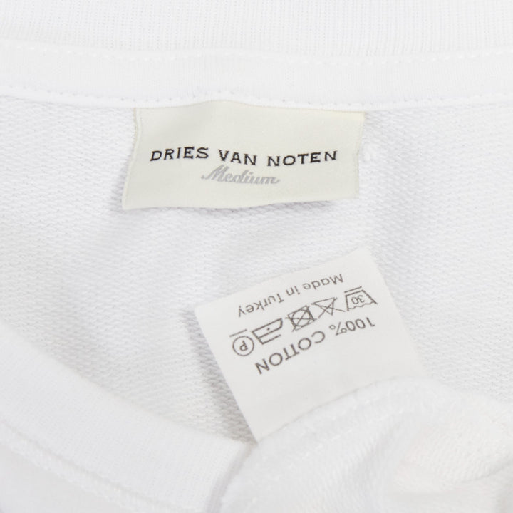 DRIES VAN NOTEN white cotton asymmetric ruffle peplum hem tshirt M