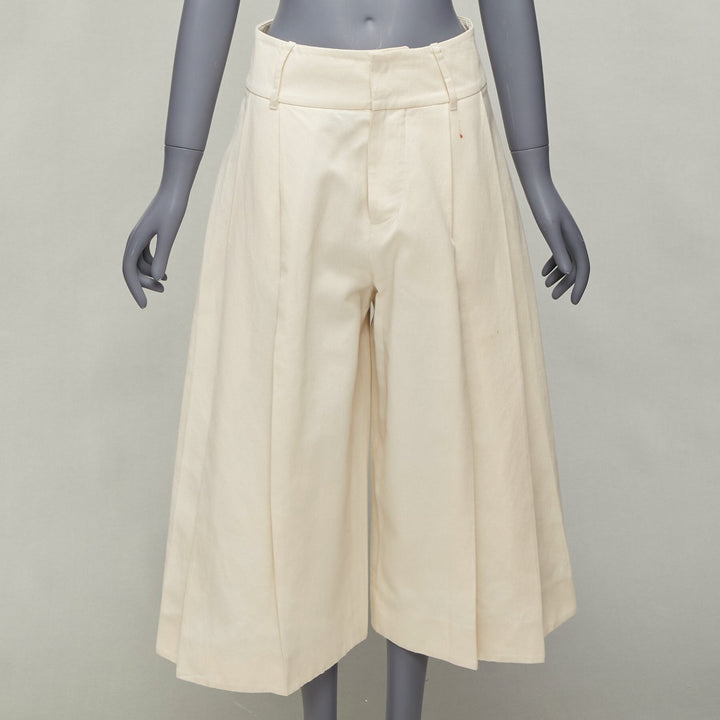 MARNI beige cotton linen canvas mid waist pleated wide leg culottes IT38 XS