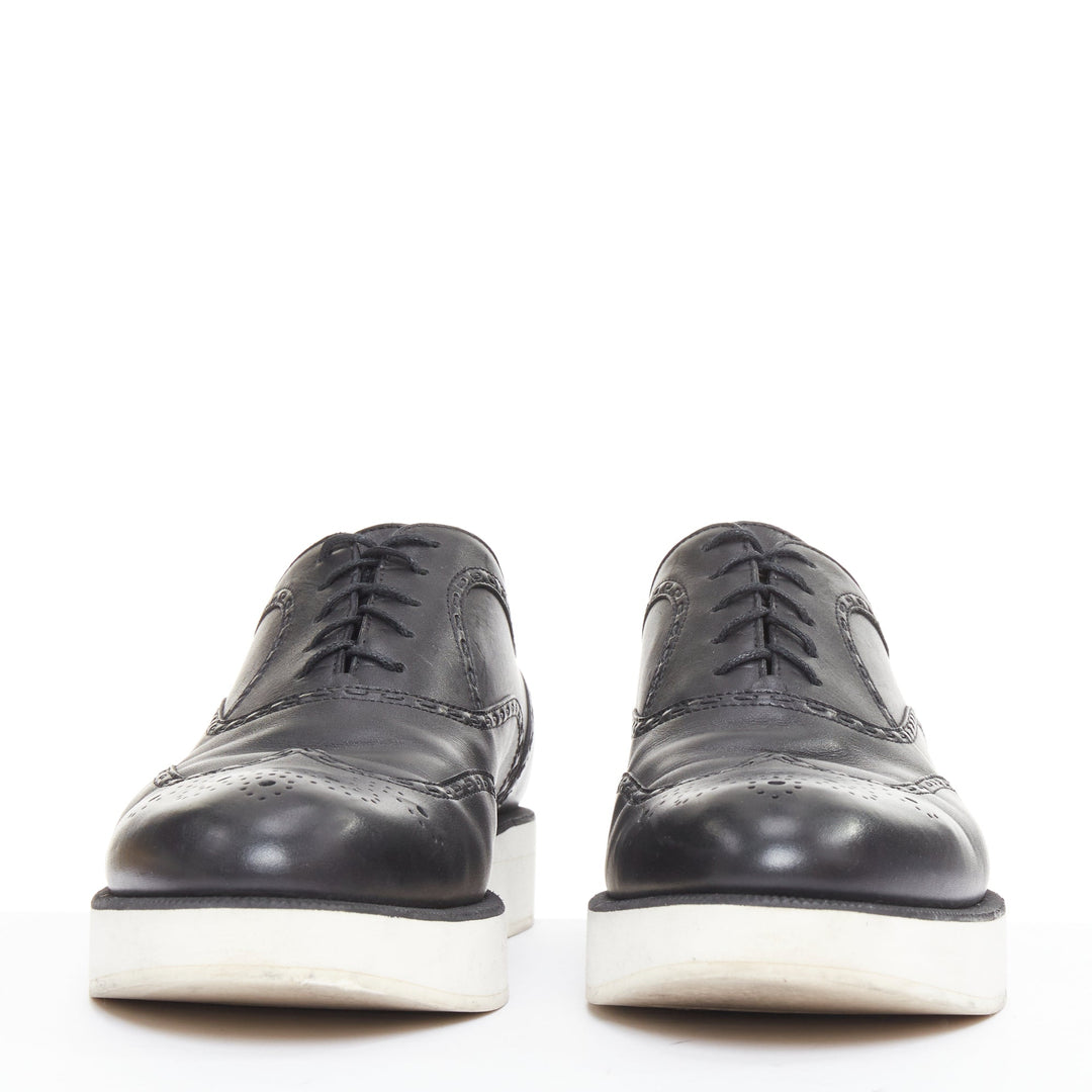 BOTTEGA VENETA black leather white midsoles perforated platform brogue shoe EU43