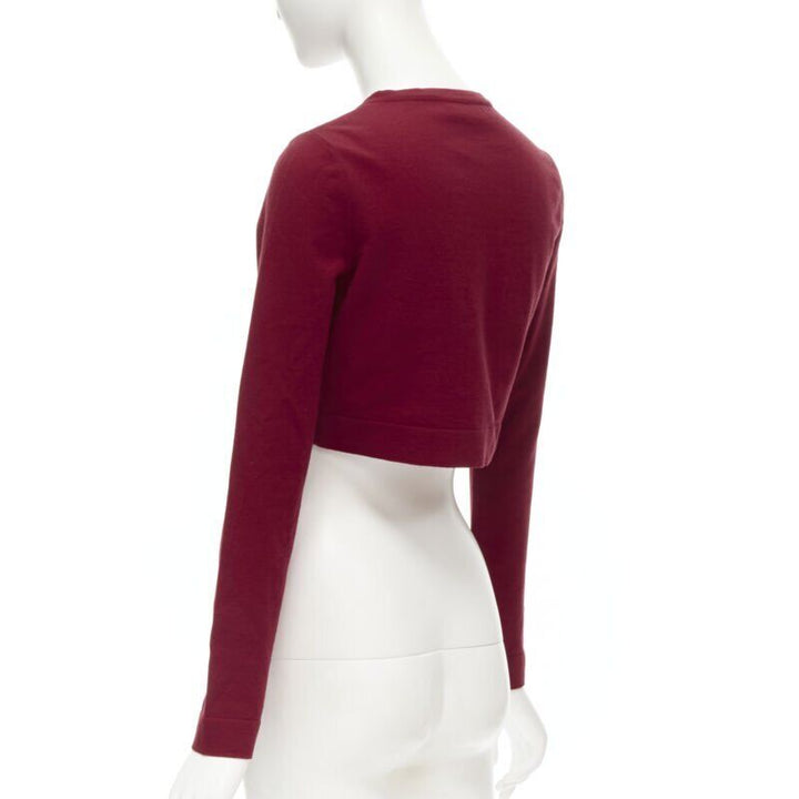 ALAIA Signature cropped stretch knit button cardigan Garance red FR36 XS