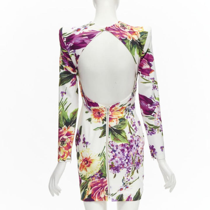 ALEX PERRY Anais white purple floral print open back wrap dress UK6 XS