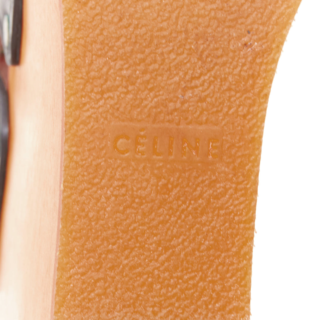 CELINE Phoebe Philo black brown calf wooden platform clog sandals EU37