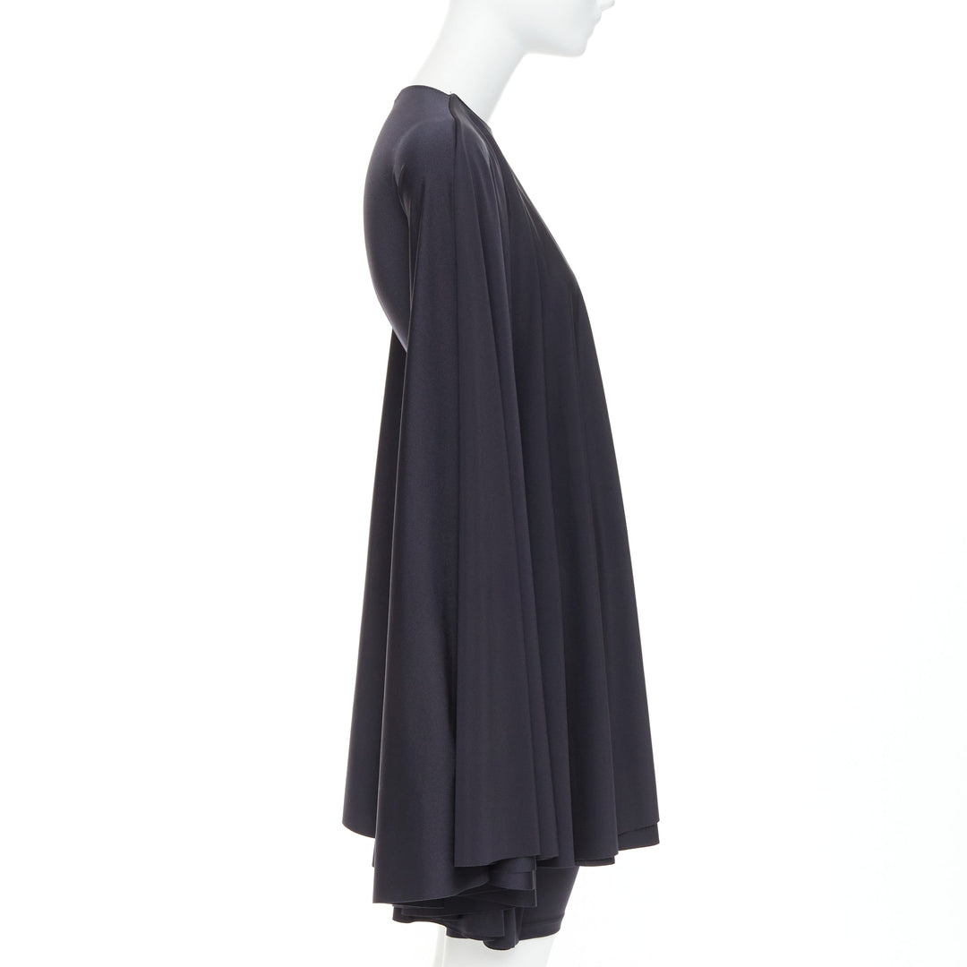 BALENCIAGA Demna 2019 black spandex caped vacuum sucked bodycon dress FR34 XS