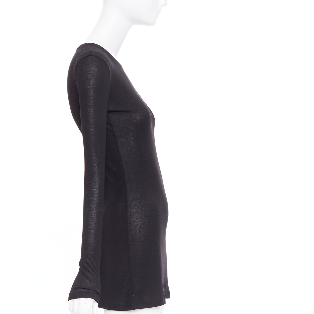 MIU MIU 2022 black white logo tab crew neck long sleeve tshirt dress IT36 XXS